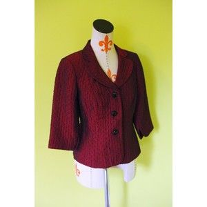ADRIANNA PAPELL Evening Essentials Sz 6 Jacket Blazer Red Burgundy 3/4 Sleeve
